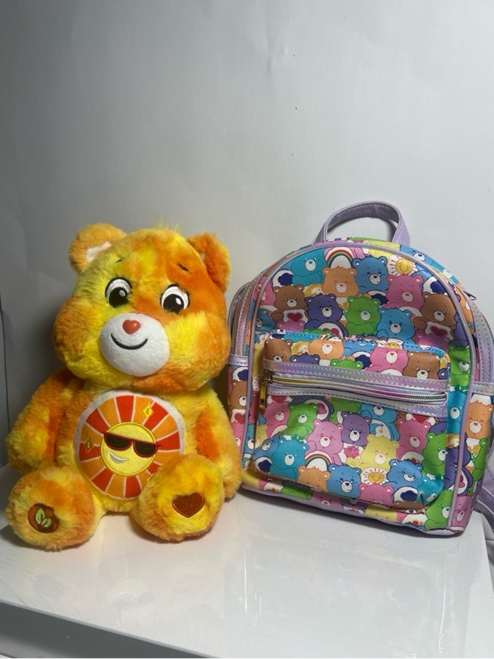 Care Bears Rainbow Mini Backpack & 2024 Funshine Plush Bundle